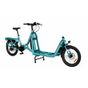 Vélo cargo électrique 20p alu - YUBA 2021 Supercargo 500 - Bleu turquoise décor blanc