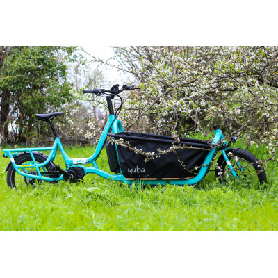 Vélo cargo électrique 20p alu - YUBA 2021 Supercargo 500 - Bleu turquoise décor blanc : cadre aluminium