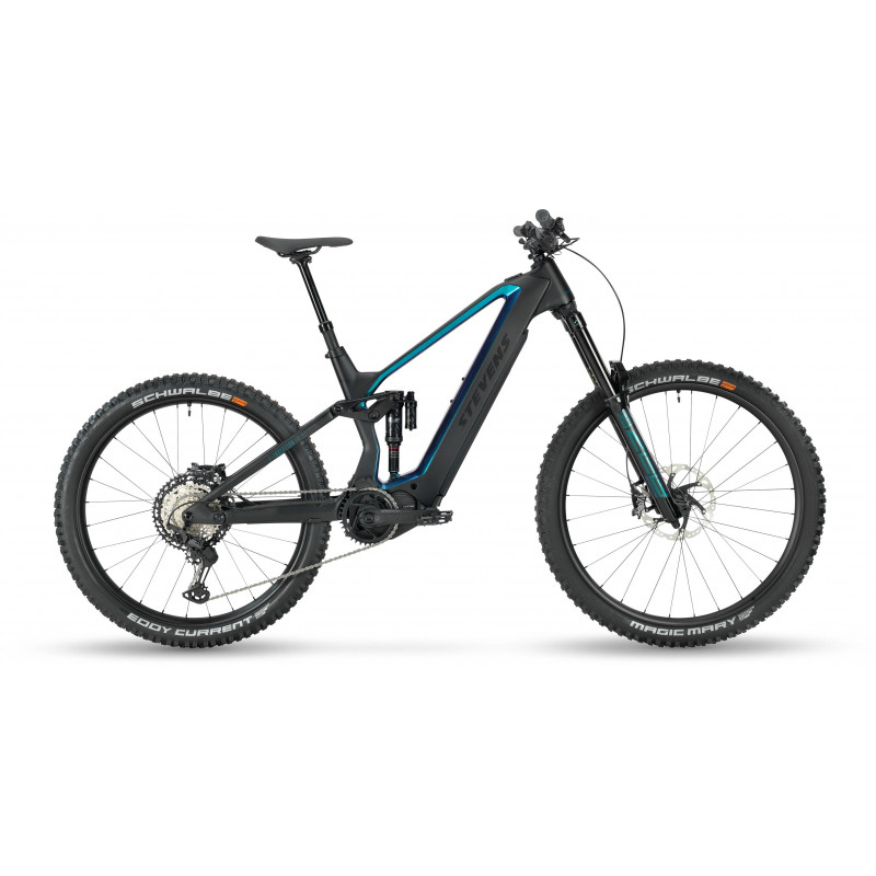  Vélo VTT électrique 29/27.5 carbone STEVENS 2021 E Inception FR 9.7 GTF 726 - noir mat décor bleu nuit irisé : 180/170