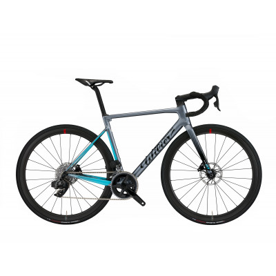  Vélo course 700 carbon WILIER 2023 Zéro SL Disc gris bleu décor noir et blanc