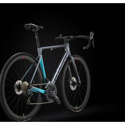  Vélo course 700 carbon - WILIER 2023 Zéro SL Force AXS Disc - gris bleu décor noir et blanc : 2x12v 48x35/10x33