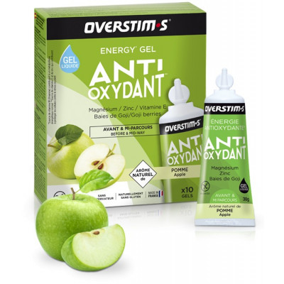 Gel énergétique pendant l'effort - OVERSTIM's Antioxydant liquide sans gluten - Pomme verte - Boîte 10 tubes.