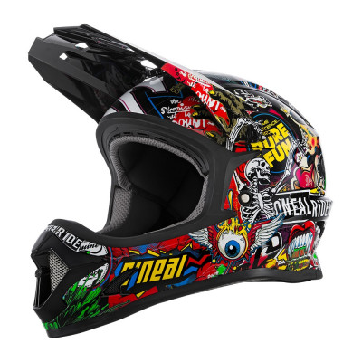 Casque intégral enfant - ONEAL Sonus Youth Crank - noir décor multicolore : coque polycarbonate - fermeture magnétique -