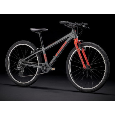  Vélo VTT enfant 9 à 12 ans alu - TREK 2022 Wahoo 24 - Lithium Grey/Radioactive Red - Gris décor rouge : fourche rigide