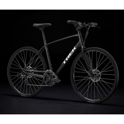 Vélo route fitness 700 alu - TREK 2022 FX 1 Disque - Satin Trek Black - Noir décor blanc