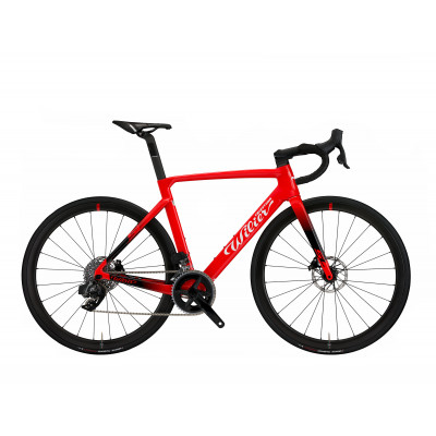 Vélo course 700 carbon WILIER 2023 Cento10 SL Disc Ultégra NDR38 rouge brillant décor blanc et noir