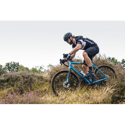 Vélo gravel 700 alu - STEVENS 2022 Prestige - Bleu Petrol Décor noir, gris et bleu