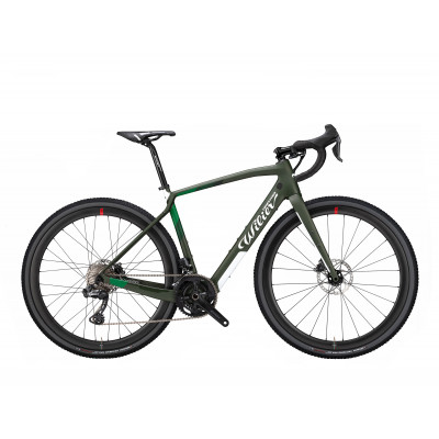  Vélo à assistance électrique gravel carbon - WILIER 2022 Jena Hybrid GRX DI2 250 - Gris mat décor vert noir et blanc :