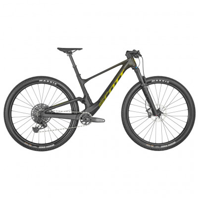  Vélo VTT 29 carbone - SCOTT 2023 Spark RC Team Issue AXS - Noir et vert reflets violets décor jaune : 120/120mm