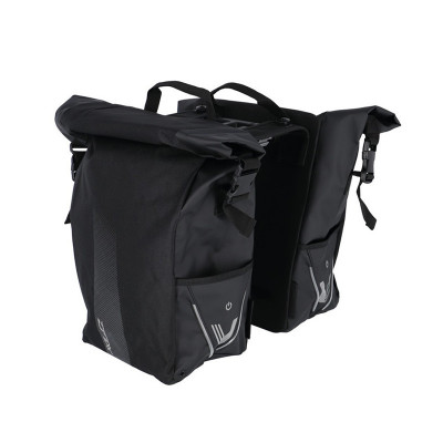  Sacoche XLC arrière double cavalière V-Light RollTop MIK S107 noir sur porte-bagage MIK