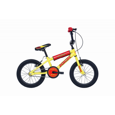 Vélo bmx acier 3 à 6 ou 6 à 9 ans BMX KICK 20 jaune néon décor rouge et noir