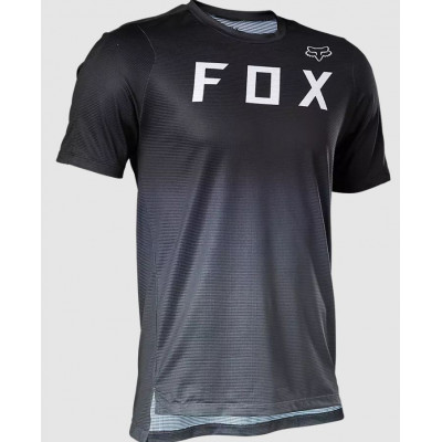  Maillot manches courtes - FOX Flexair - noir dégradé gris décor blanc : tissu TruDri très respirant et stretch