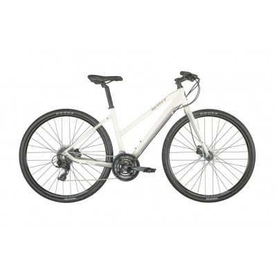 Vélo Fitness Femme 28p alu - SCOTT 2023 Sub Cross 50 Lady Rigide - Blanc décor gris et argent : 3x8v 48x38x28/11x34