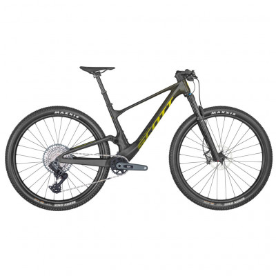  Vélo VTT 29 carbone - SCOTT 2024 Spark RC Team Issue TR AXS - Noir et vert reflets violets décor jaune : 120/120mm