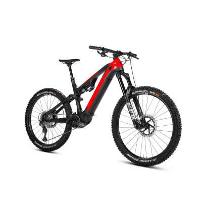 Vélo VTT électrique 29/27.5 carbone ROTWILD 2024 Enduro R.E750 FS Core Red 750 - Gris carbon décor rouge néon  : 170/162