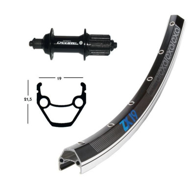 Roue à pneu arrière 26p VELO vtt Exal ZX19 noir flancs polis V-brake moyeu Déore 7