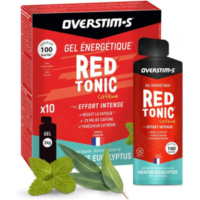  Gel énergétique pendant l'effort - OVERSTIM'S Red tonic sprint air liquide - Menthe/eucalyptus - Boîte 10 sachets.