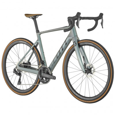 Vélo électrique course carbone - SCOTT Addict eRide 10 Di2 250 - Gris Argent décor noir : 2x12v