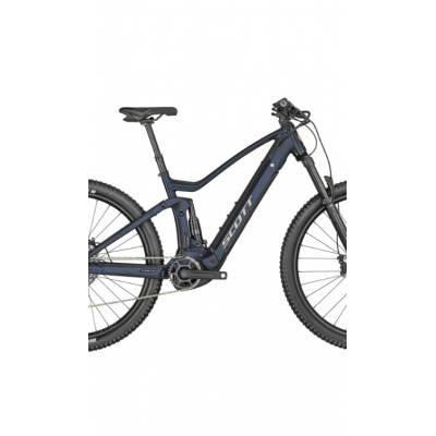 Vélo électrique VTT 29p alu - SCOTT 2024 Strike eRide 930 Blue 625 - Bleu marine mat décor gris : 140/140mm