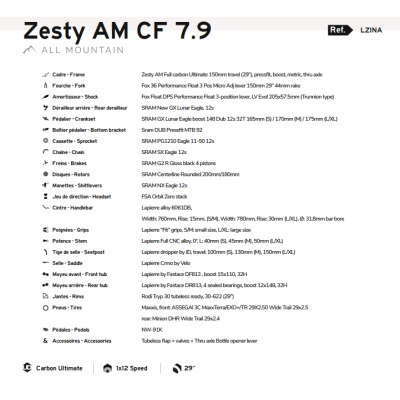 Vélo VTT 29p carbone - LAPIERRE Zesty AM CF 7.9 - Gris nacré décor noir  : 150/150mm
