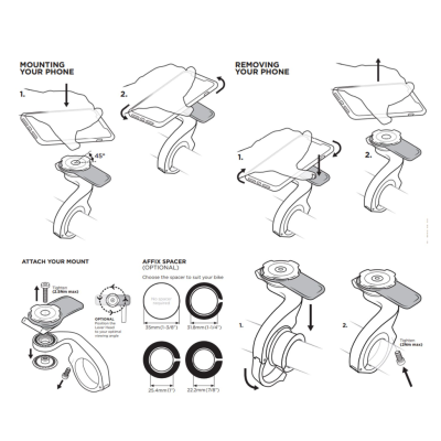 Support téléphone QUADLOCK alu déporté Out Front Mount Pro 60 noir