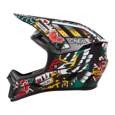Casque intégral - ONEAL Backflip Inked - noir décor graff vert, jaune et rouge