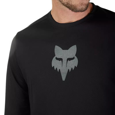 Maillot manches longues - FOX Head - noir décor gris
