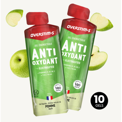 Gel énergétique pendant l'effort - OVERSTIM's Antioxydant liquide sans gluten - Pomme verte - Boîte 10 tubes.
