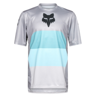 Maillot manches courtes vtt - FOX Ranger Grid - gris clair décor bleu dégradé