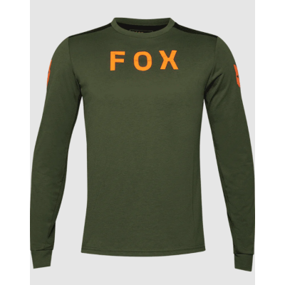 Maillot manches longues - FOX Ranger Aviation Drirelease - vert foncé décor orange et noir