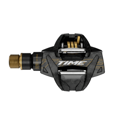 Pédales TIME carbon vtt gravel Atac XC12 Titane noire décor or, corps carbon, axe titane,