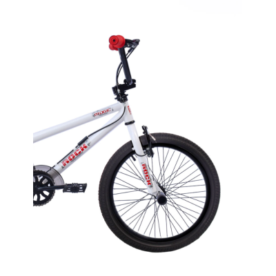 Vélo bmx acier 6 à 14 ans BMX ROCK 20 FreeStyle blanc décor noir