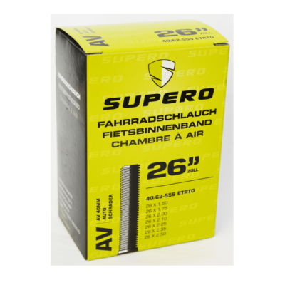 Chambre à air SUPERO vtt Standart 26 40/62 butyl noire, valve Schrader