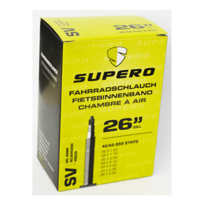Chambre à air SUPERO vtt Standart 26 40/62 butyl noire, valve Presta