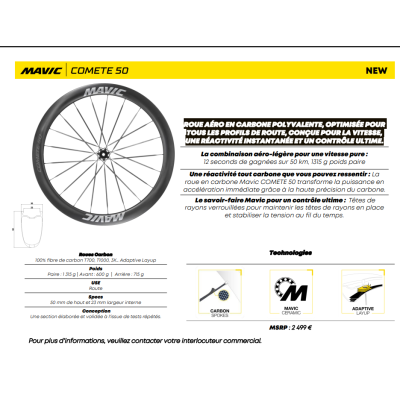 Roues à pneu 700 MAVIC route Comète 50 CL noire