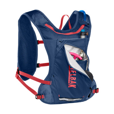 Sac hydratation route - gravel et vtt - CAMELBAK Chase Race 4 Vest - bleu marine décor rouge