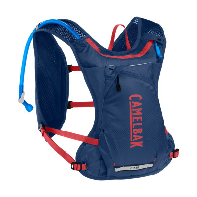 Sac hydratation route - gravel et vtt - CAMELBAK Chase Race 4 Vest - bleu marine décor rouge