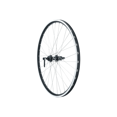 Roue à pneu arrière 26p VELO vtt Exal ZX19 noir flancs polis V-brake moyeu Déore 7