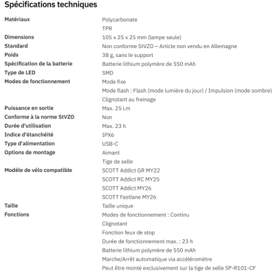Feu arrière SYNCROS usb Campbell 20 D iL noir