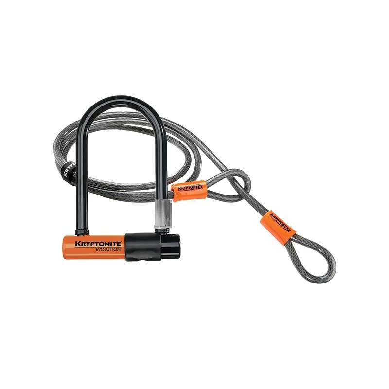 Antivol U + câble - KRYPTONITE U + câble Evolution Mini 7 + Flex - à clef - orange et noir